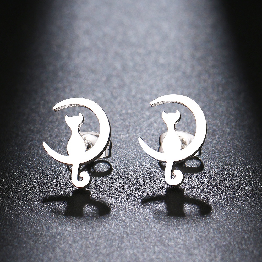 NWT Artisan Moon Cat 🐈 Stud Earrings - Picture 3 of 3